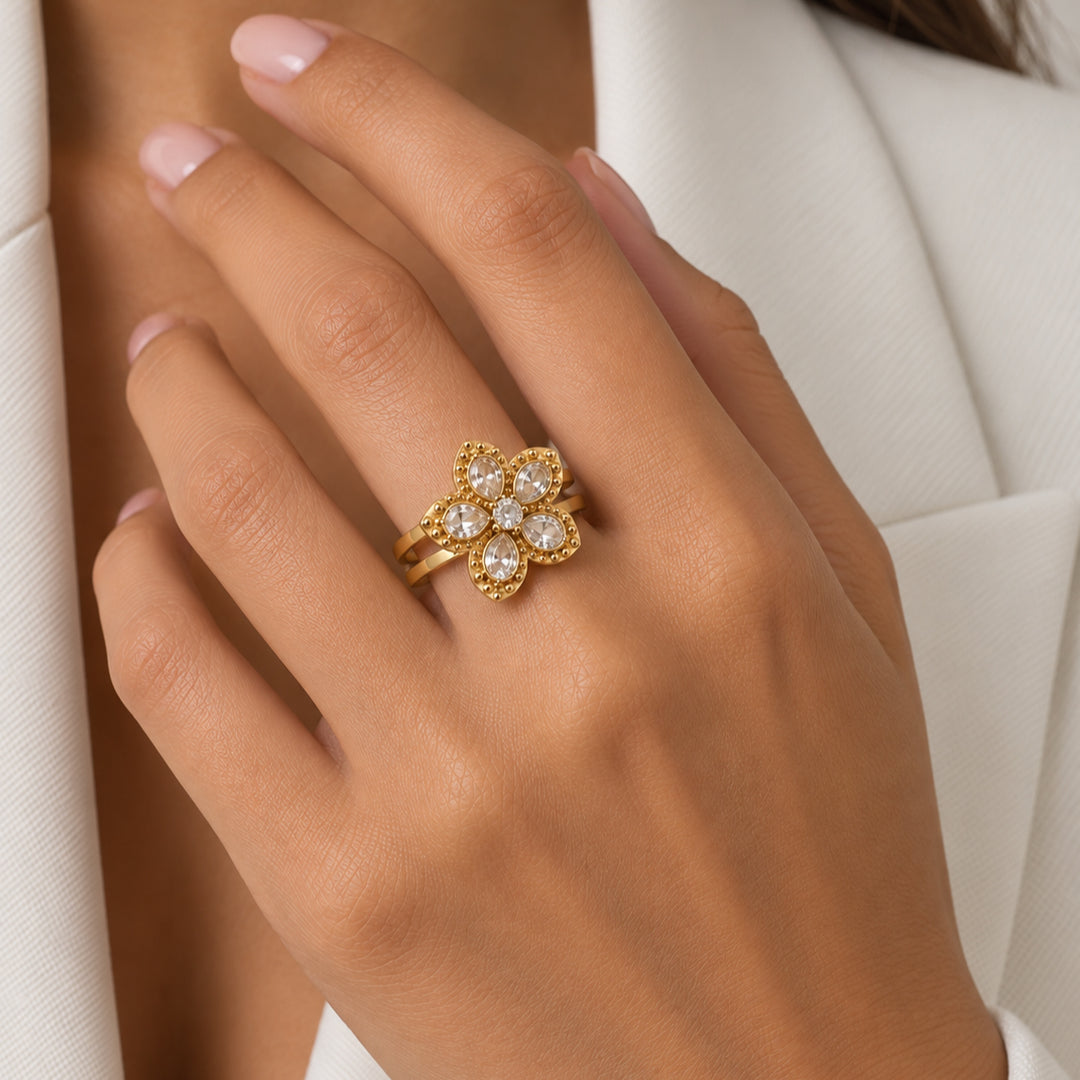 Rotating Floral Spark Ring