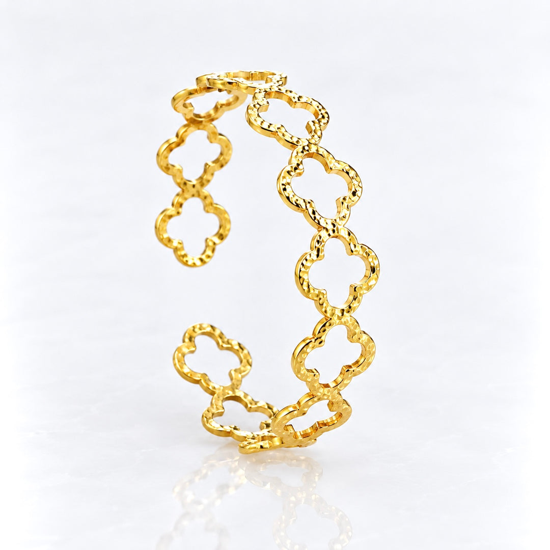 Bracelet Manchette Trèfles Martelés
