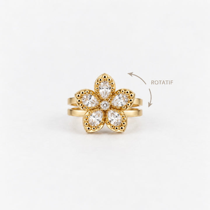 Rotating Floral Spark Ring