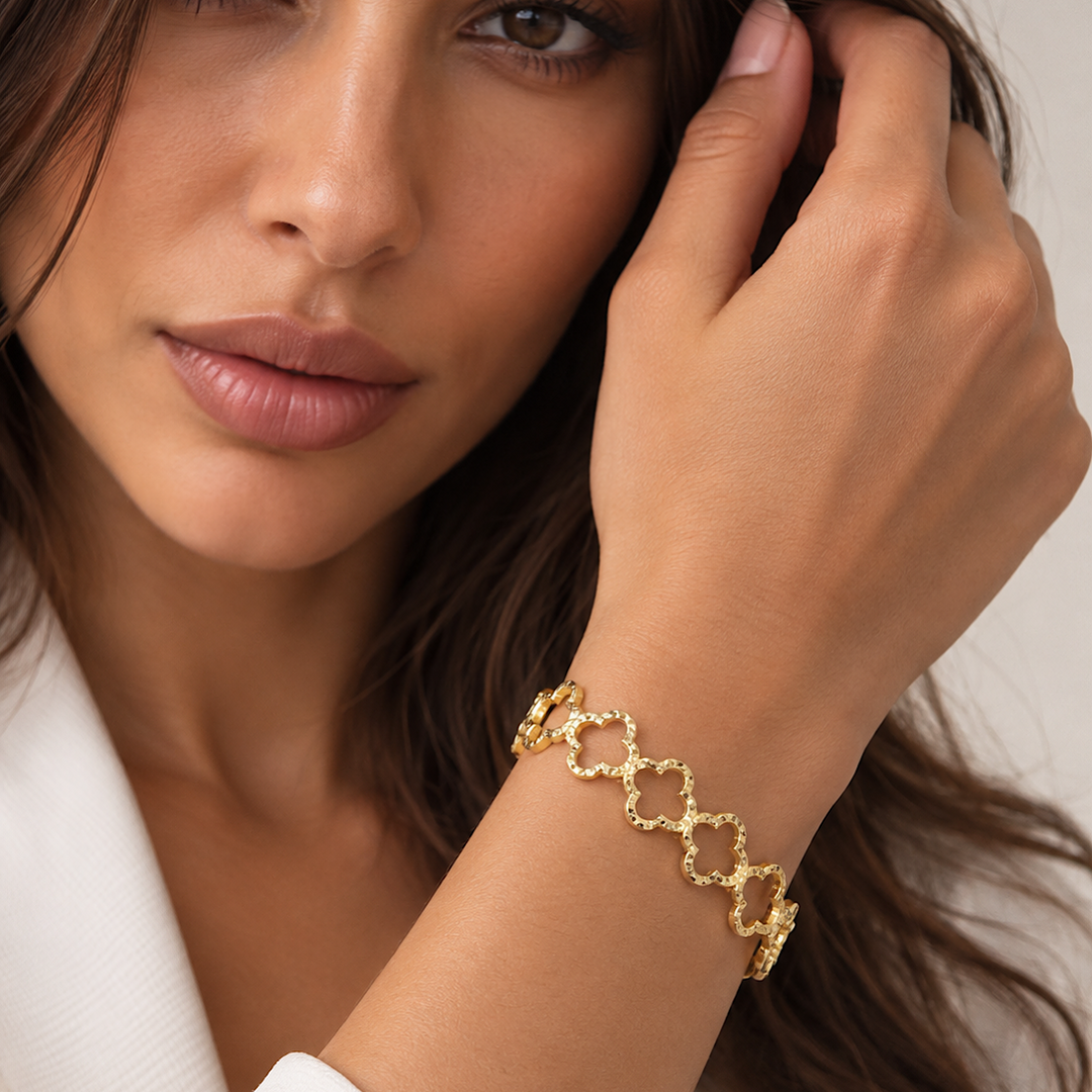 Bracelet Manchette Trèfles Martelés